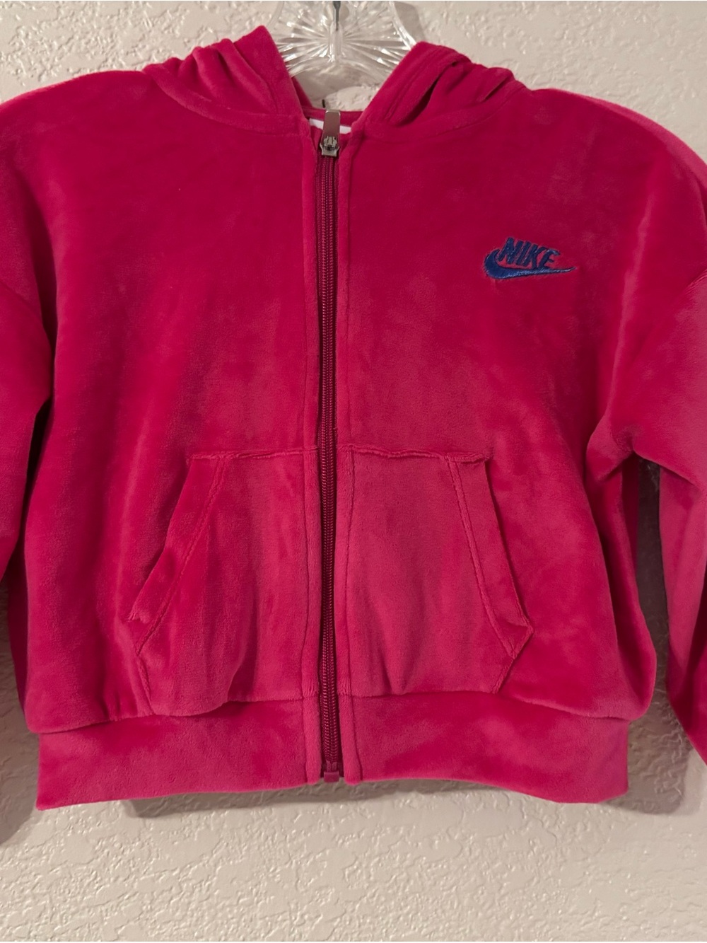 Nike Kids Hot Pink Hooded Zip Jacket with Blue Logo